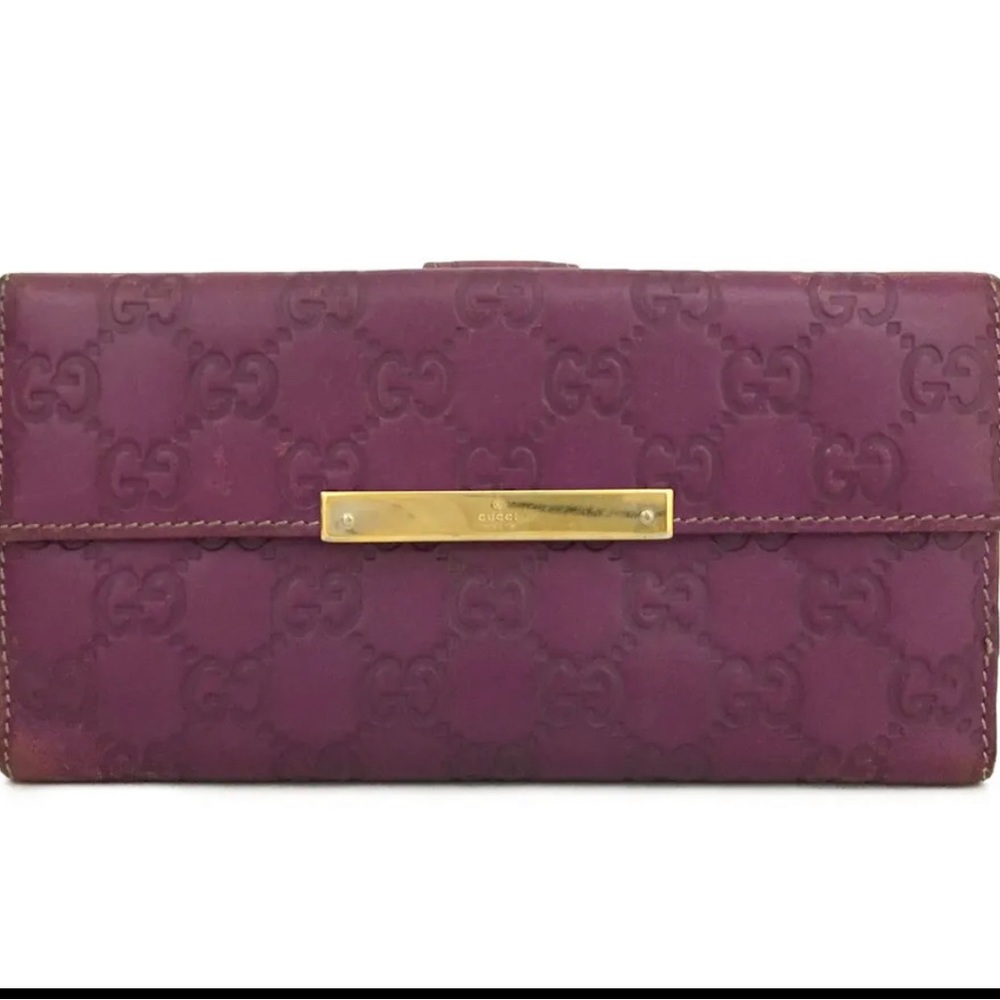 GUCCI Guccissima GG Logo Fascia Leather Long Bifold Wallet